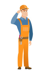 Angry man gesturing with his finger against temple