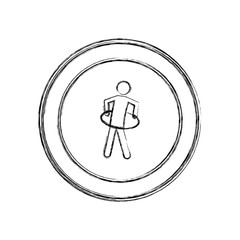 monochrome sketch of training in hula hoop in circular frame vector illustration
