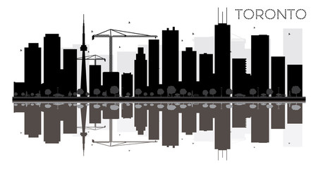 Obraz premium Toronto City skyline black and white silhouette with reflections.