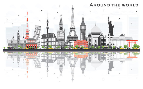 Travel Concept Around the World with Famous International Landmarks.