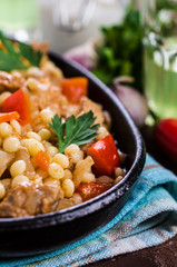 Pasta with vegetables and meat