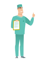 Doctor with clipboard giving thumb up.
