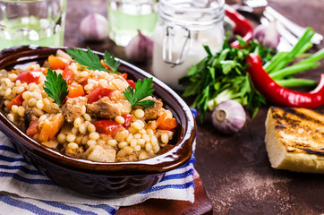 Pasta with vegetables and meat