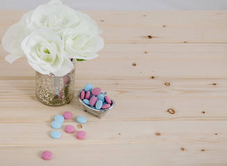 Bath Time  color tablets on wood background