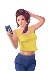 Girl phone message isolated vector