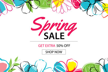 Spring sale poster template with colorful flower background.Can be use voucher, wallpaper,flyers, invitation, brochure, coupon discount.