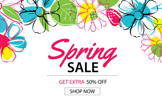 Spring sale poster template with colorful flower background.Can be use voucher, wallpaper,flyers, invitation, brochure, coupon discount.