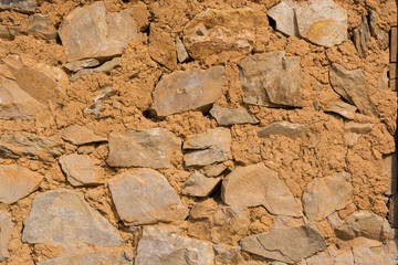 background of wall built by rocks and mud, treditional nepali house