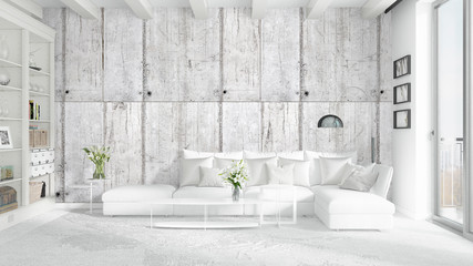 Naklejka na ściany i meble Modern bright interior . 3D rendering