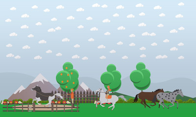 Free or wild horses vector illustration in flat style