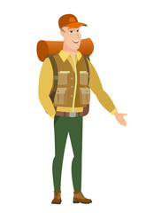 Caucasian traveler with hand in his pocket.