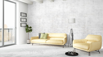 Modern bright interior . 3D rendering