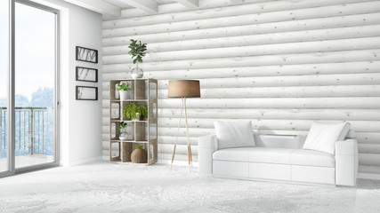 Modern bright interior . 3D rendering