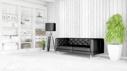 Modern bright interior . 3D rendering