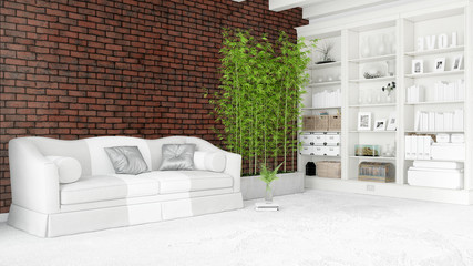Modern bright interior . 3D rendering