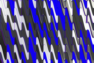 Pattern of black, white and blue twisted extruded shapes