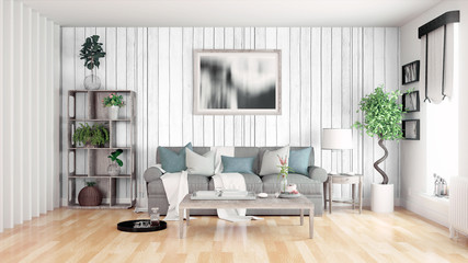 Modern bright interior . 3D rendering