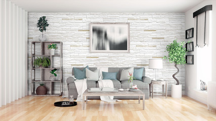 Modern bright interior . 3D rendering