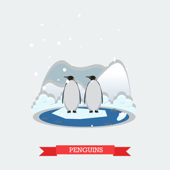 Vector illustration of funny penguins on arctic glacier