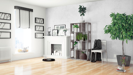 Modern bright interior . 3D rendering