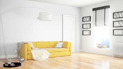 Modern bright interior . 3D rendering