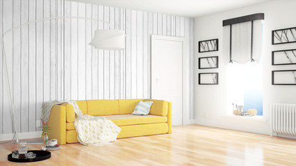 Modern bright interior . 3D rendering