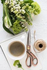 Feminine flatlay with spring flowers