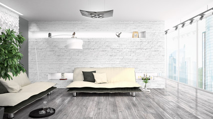 Modern bright interior . 3D rendering