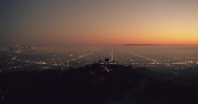 Wide shot, Griffith Observatory and Los Angeles cityscape
