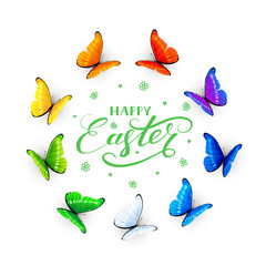 Obraz premium Butterflies on white Easter background