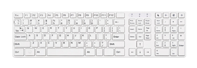 Wireless white computer keyboard.