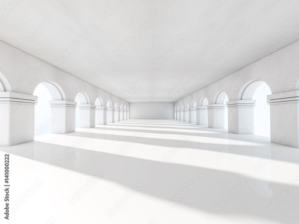 Poster classic ancient interior with columns. 3d rendering