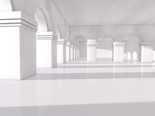 Classic Ancient Interior with Columns. 3D rendering