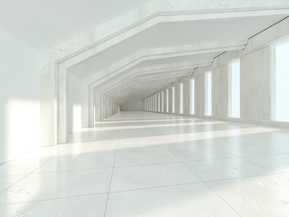 White architecture background. Abstract architectural interior. 3D rendering.