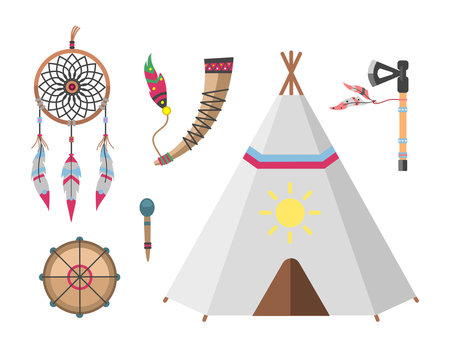 Wild west american indian designed element traditional art concept and native tribal ethnic feather culture ornament for the design vector illustration.