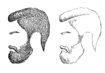 Fototapeta na wymiar Hand drawn men's beard collection with haircut - trendy, brabershop, lumberjack, hipster VECTOR ART 