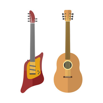Guitar icon stringed electric musical instrument classical orchestra art sound tool and acoustic symphony stringed fiddle wooden vector illustration.