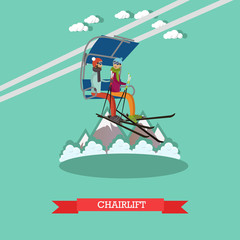 Chairlift vector illustration in flat style