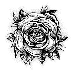 Blackwork tattoo flash. Rose flower. Highly detailed vector illustration isolated on white. Tattoo design, mystic symbol. New school dotwork. Boho design. Print, posters, t-shirts and textiles. - 141001665