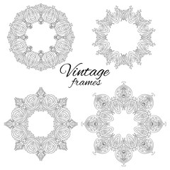 Set of round black and white vintage frames. Vector pattern for frames, invitations and your design
