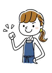 エプロン姿の女性：やる気
