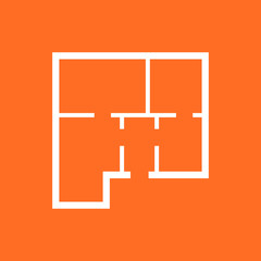 House plan simple flat icon. Vector illustration on orange background.