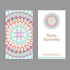 Vector business card template. Ethnic tribal ornaments. Mandala patterns. Boho style