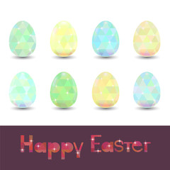 Set of vector easter eggs with spring polygonal ornament. Collection of decorative elements with low poly patterns to Easter