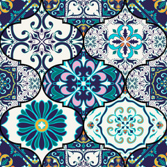 Vector seamless texture. Beautiful patchwork pattern for design and fashion with decorative elements.