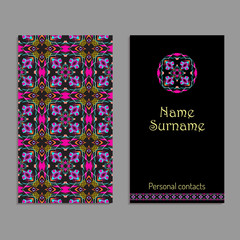 Vector business card template. Ethnic tribal ornaments with mandala patterns. Boho style