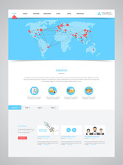 Clean Modern Website Interface Template with Earth Map Header, Vector Illustration.