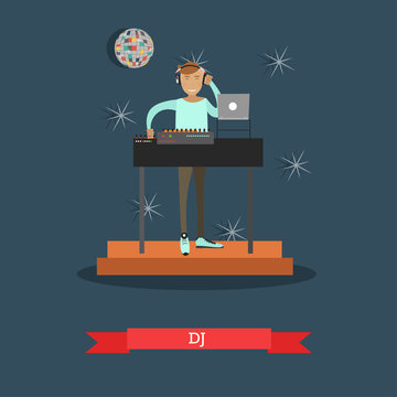 Dj and musical equipment concept vector illustration in flat style