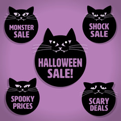 Scary Little Cats with Whiskers Halloween Sale Icons