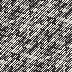 Vector Seamless Black And White Irregular Dash Rectangles Grid Pattern. Trendy Monochrome Texture.